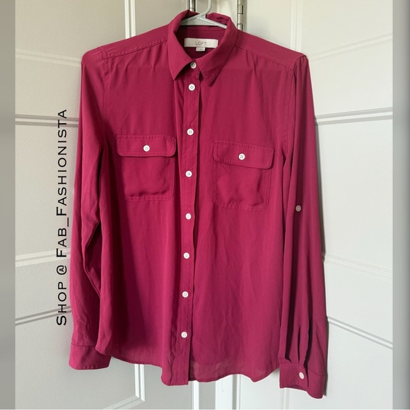 Loft Button down long sleeve burgundy top - Picture 1 of 5